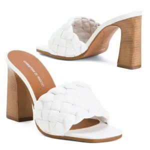NWT CHRISTIAN DI RICCIO White Braided Band Heel Slip-on Sandals