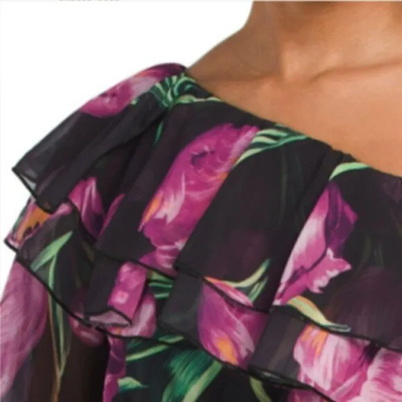 NWT DALIA MACPHEE Women's One Shoulder Bold Floral Asymmetrical Maxi Dress