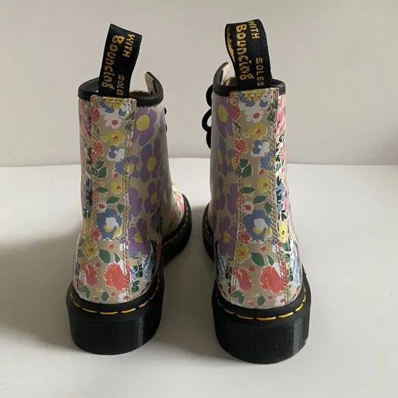 NWT Dr. Martens 1460 Floral Mashup Parchment Beige Women's Leather Boots Size 6
