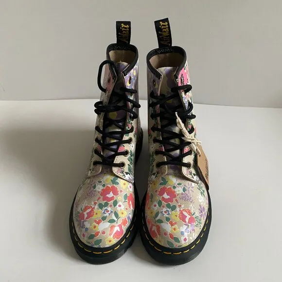 NWT Dr. Martens 1460 Floral Mashup Parchment Beige Women's Leather Boots Size 6