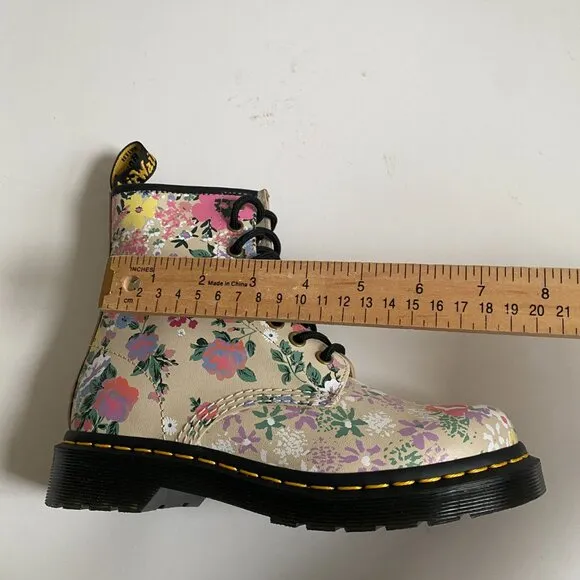 NWT Dr. Martens 1460 Floral Mashup Parchment Beige Women's Leather Boots Size 6