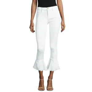 NWT Frame Women's Le Skinny Flared Cut-Off Hem Mid Rise White Denim Jeans