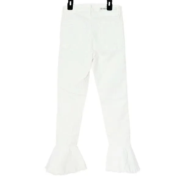 NWT Frame Women's Le Skinny Flared Cut-Off Hem Mid Rise White Denim Jeans