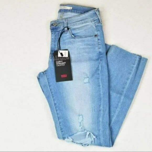 NWT LEVIS Curvy Straight Cropped Lightly Buzzed Destructed Jeans