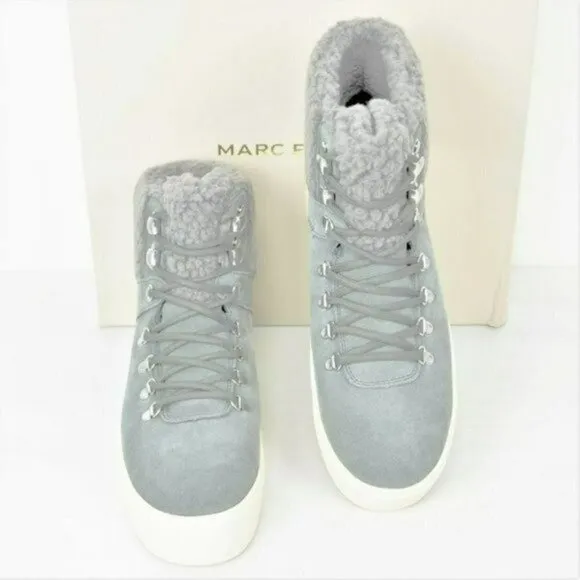 NWT MARC FISHER Suede Leather Faux Fur Trim Cozy Hiker Booties