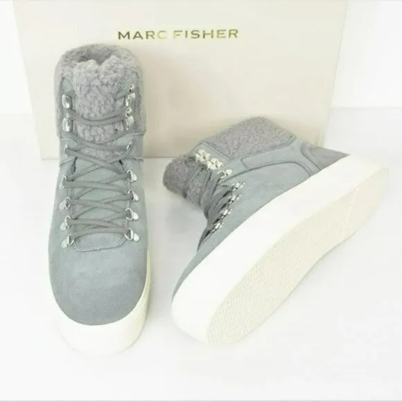 NWT MARC FISHER Suede Leather Faux Fur Trim Cozy Hiker Booties