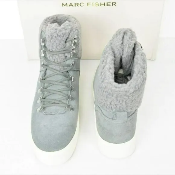 NWT MARC FISHER Suede Leather Faux Fur Trim Cozy Hiker Booties