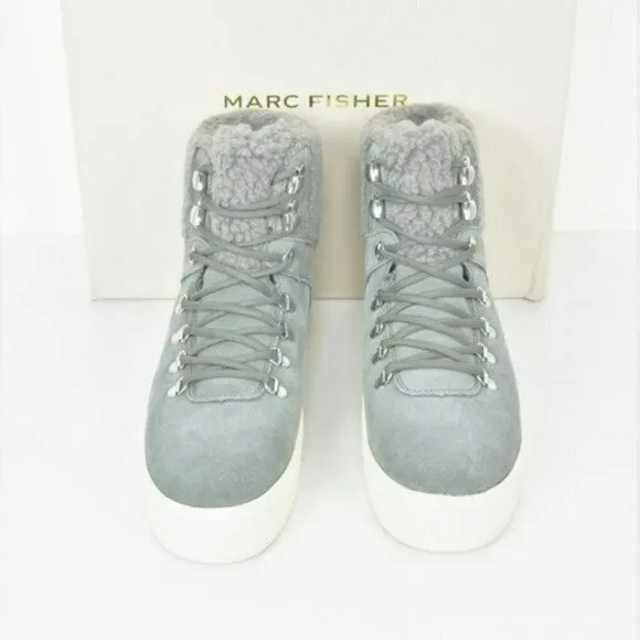 NWT MARC FISHER Suede Leather Faux Fur Trim Cozy Hiker Booties