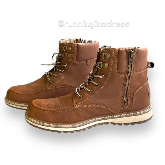 NWT Men's BKE From Buckle Midtown Boot in Color Cognac With Plaid Lining Size 10