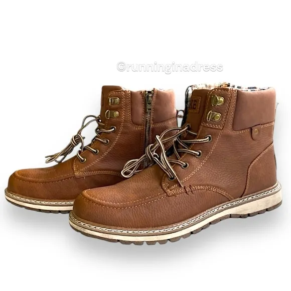 NWT Men's BKE From Buckle Midtown Boot in Color Cognac With Plaid Lining Size 10