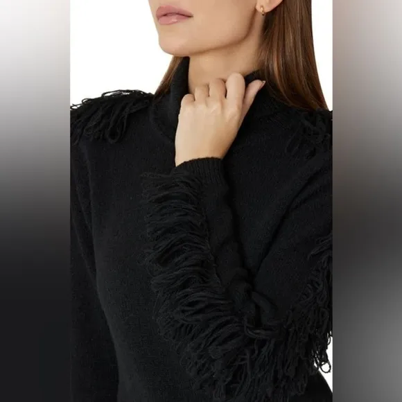 NWT Milly Rowe Fringe Sleeve Sweater Dress Mini Bodycon Turtleneck Sz P
