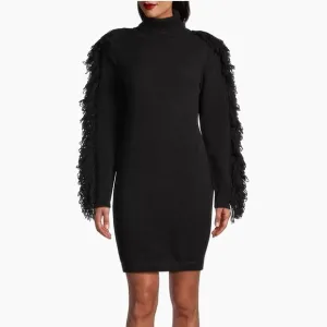 NWT Milly Rowe Fringe Sleeve Sweater Dress Mini Bodycon Turtleneck Sz P