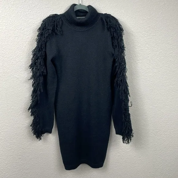 NWT Milly Rowe Fringe Sleeve Sweater Dress Mini Bodycon Turtleneck Sz P