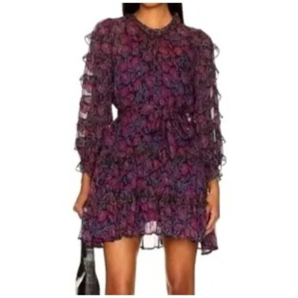 NWT new size S CLEOBELLA ROSALIA MINI DRESS ruffle slip dress w/belt Revolve $26
