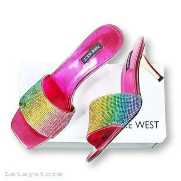 NWT Nine West Rhinestone Rainbow Embellished Slip-On Heels