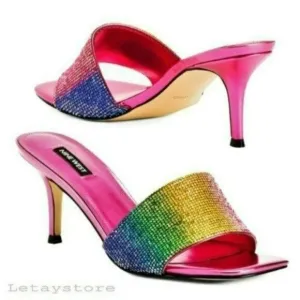 NWT Nine West Rhinestone Rainbow Embellished Slip-On Heels