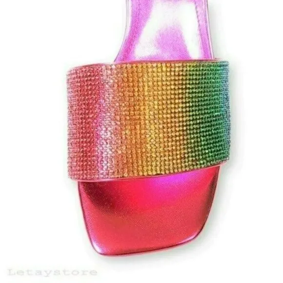 NWT Nine West Rhinestone Rainbow Embellished Slip-On Heels