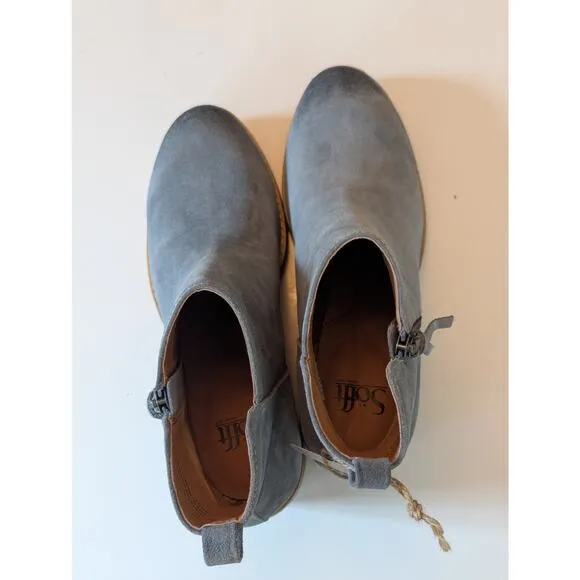 NWT Sofft Emeline Waterproof Suede Platform Wedge Boots Moon Gray Aqua Sofft 9