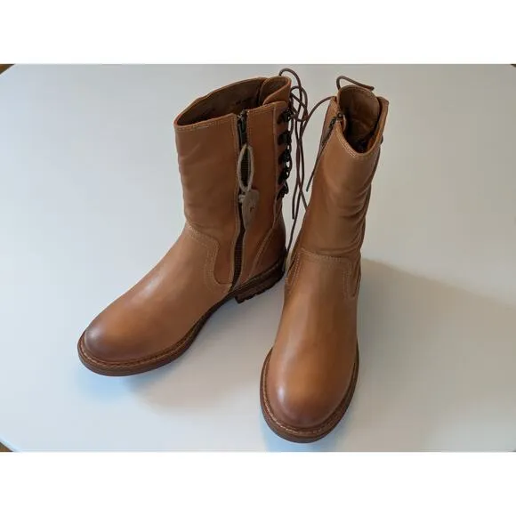 NWT Sofft Leanna Waterproof Oiled Italian Leather Lace Back Slouchy Moto Boots 8