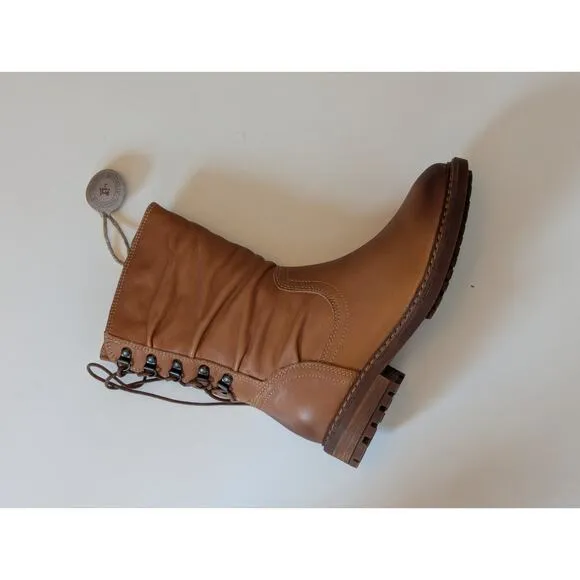NWT Sofft Leanna Waterproof Oiled Italian Leather Lace Back Slouchy Moto Boots 8