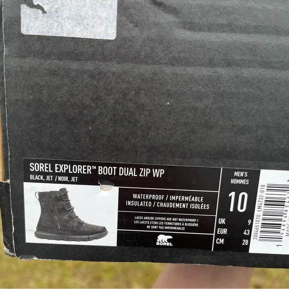 NWT Sorel Mens Explorer Waterproof Double Zip Gray Boots Size 10
