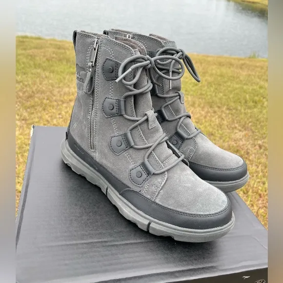 NWT Sorel Mens Explorer Waterproof Double Zip Gray Boots Size 10