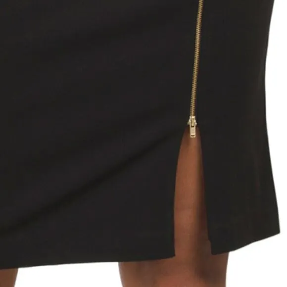NWT TAHARI ASL Women's Asymmetrical Neck Zip Front Slit Sheath Midi Dress