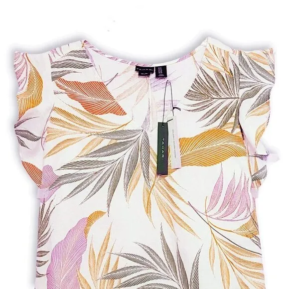 NWT Tahari Plus Tropical Floral Print Linen Flutter Sleeve Shift Mini Dress