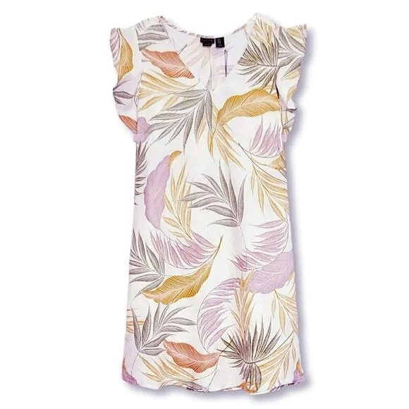 NWT Tahari Plus Tropical Floral Print Linen Flutter Sleeve Shift Mini Dress