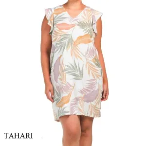 NWT Tahari Plus Tropical Floral Print Linen Flutter Sleeve Shift Mini Dress