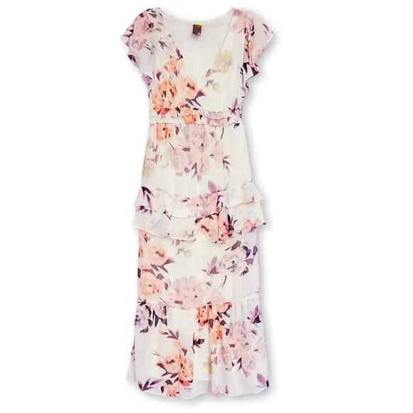NWT Taylor Ruffle Sleeve Tiered Floral Print Maxi Dress