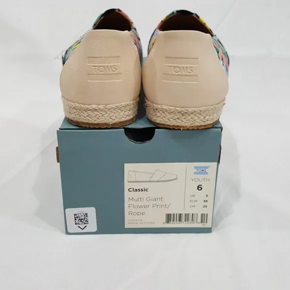 NWT TOMS Multi Giant Flower Print Shoes Youth Size 6