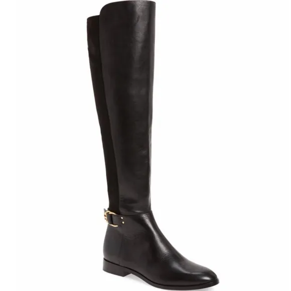 NWT Tory Burch Marsden Over the Knee Boot, black with gold hardware