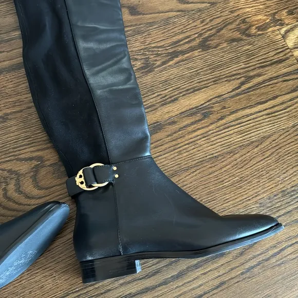 NWT Tory Burch Marsden Over the Knee Boot, black with gold hardware