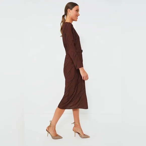 NWT Tuckernuck Bex Twombly Dress Size M | Chocolate Ruffle Midi | Retail:$278