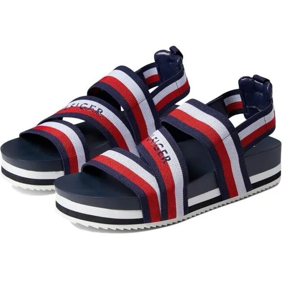 NWT w Box Tommy Hilfiger 8 Belia Navy Stretch Slingback Flatform Sandals Shoes