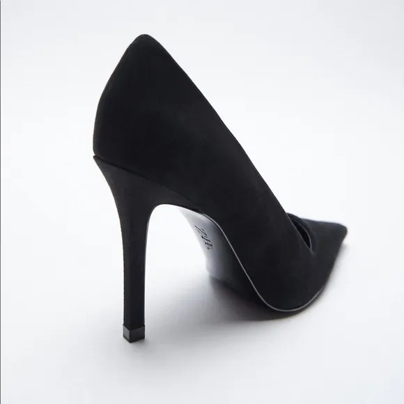 NWT. Zara Black Suede Leather High-Heel Shoes. Size 9.