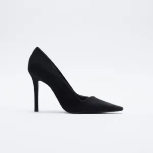 NWT. Zara Black Suede Leather High-Heel Shoes. Size 9.