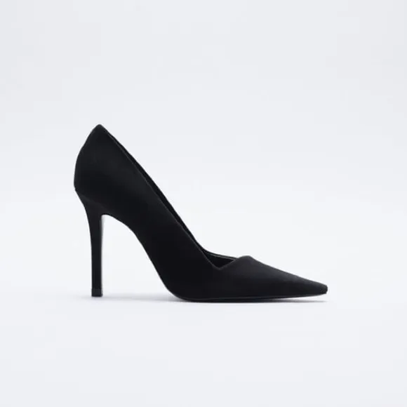 NWT. Zara Black Suede Leather High-Heel Shoes. Size 9.