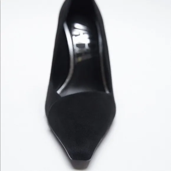 NWT. Zara Black Suede Leather High-Heel Shoes. Size 9.