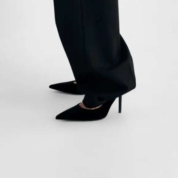 NWT. Zara Black Suede Leather High-Heel Shoes. Size 9.