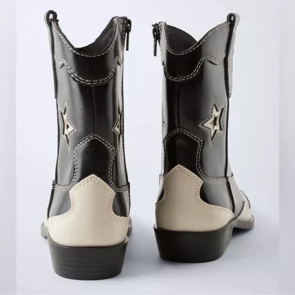 NWT Zara Kids‎ Girls Black White STARS COWBOY ANKLE BOOTS Size 5