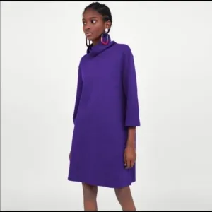 NWT Zara Women's Blue 3/4 Sleeve Turtleneck Casual Shift Short Dress Small S