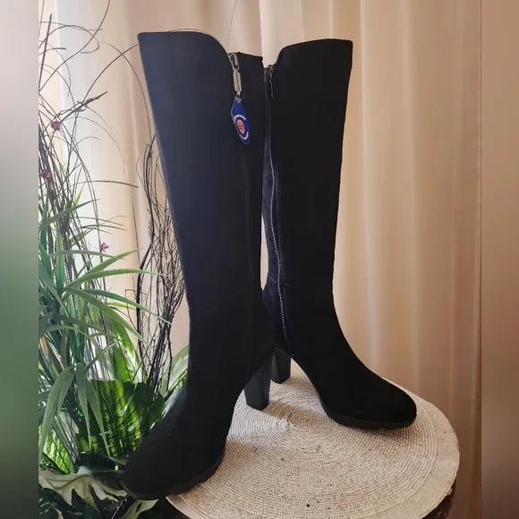 NWTBlondo Women's Suede Tall Riding Boots Waterproof Side Zip Heeled Sz 9.5 W