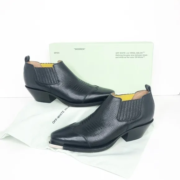 𝅺OFF White C/O Virgil Abloh Black leather, Western ankle boots