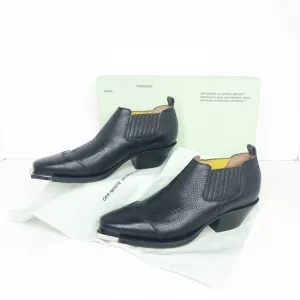 𝅺OFF White C/O Virgil Abloh Black leather, Western ankle boots