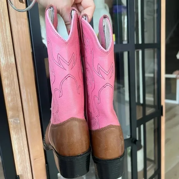 Old West girls cowboy Cowgirl boots western leather embroidered brown pink rodeo