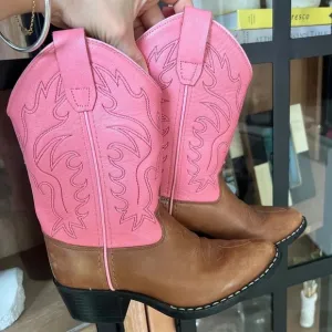 Old West girls cowboy Cowgirl boots western leather embroidered brown pink rodeo