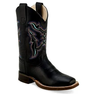 Old West Kids Leather Western Boots, Black 12