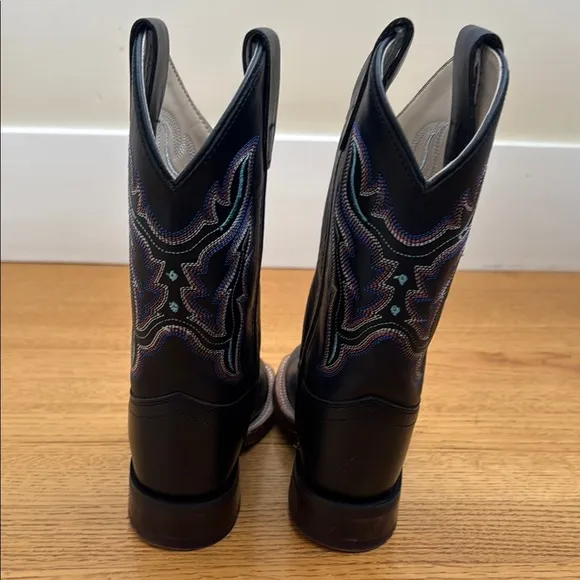 Old West Kids Leather Western Boots, Black 12